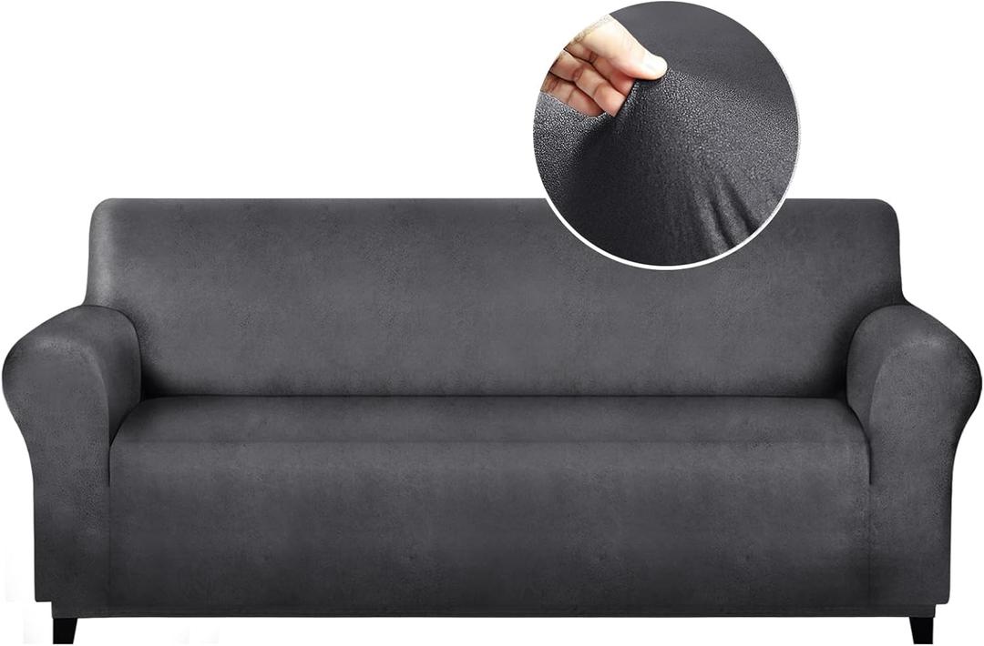 molasofa Sofa Covers - Couch Cover for Leather Couch, Soft and Washable Sofa Covers with Leather-Like Quality. Non-Pilling, Non-Slip 1-Piece Couch Cover for Dogs, Cats, and Kids (Dark Gray)