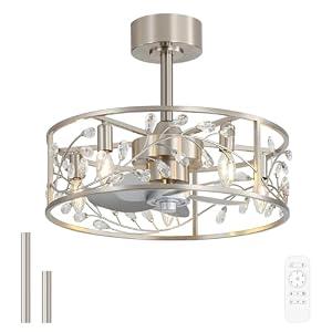 20 Inch Caged Ceiling Fan with Light and Remote, Reversible AC Motor, 5 ABS Blades, Modern Industrial Low Profile Small Ceiling Fan Light for Bedroom Home Indoor
