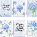 6Pcs Spring Hydrangea Kitchen Towels Set Blue Floral Butterfly Hand Dish Towels Blue Hydrangea Microfiber Dishcloths Kit Spring Tea Guest Towel Kitchen Bathroom Home Decor Housewarming Gifts
