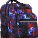 J World Sundance Laptop Rolling Backpack for Girls Boys. Roller Bookbag with Wheels, Galaxy