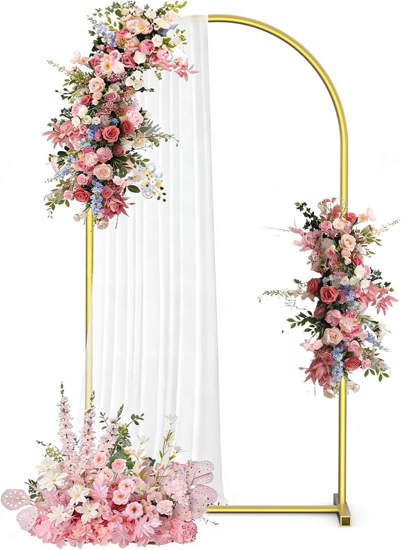 6.6 FT Wedding Arch Backdrop Stand, Gold Metal Arch Stand for Wedding Ceremony, Birthday Party, Baby Shower, Graduation, Floral Balloon Decoration