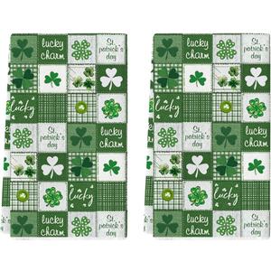 Artoid Mode Green Checkered Clover Shamrock St.Patrick's Day Kitchen Dish Towels, 18x26 Inch Farmhouse Holiday Spring Decoration Cleaning Set of 2