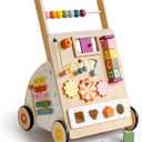 Wooden Baby Walker with Activity Center – Montessori Push Walker Toys for Boys & Girls 18 Months+ – Educational Toddler Learning Walker with 10-in-1 Sensory Games