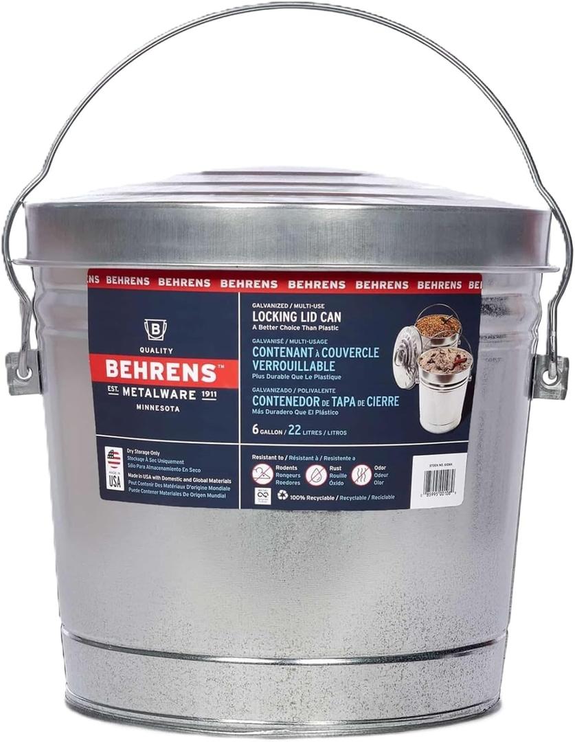 Behrens Galvanized Steel Can with Locking Lid 6 Gallon, 1 Bucket