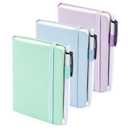 feela 3 Pack Pocket Small Notebook Journals, Mini Cute Hardcover College Ruled Notepad Women Office Supplies, with 3 Black Pens, 3.5”x 5.5”, A6, Pastel Colors, Light Blue, Light Purple, Light Green