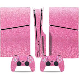 Decal Skin for Ps5 Slim Disk, Whole Body Vinyl Sticker Cover for PlayStation 5 Slim Console and Controller(Pink, PS5 Slim Disk)