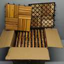 10 PCS Interlocking Patio Deck Tiles, 12 x 12in Acacia Hardwood Outdoor Flooring Tiles, 10 sq.ft Wood Composite Deck Flooring Pavers for Outdoor Indoor, Tools Free Assembly, Checker Pattern