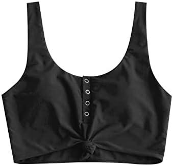 ZAFUL Women's Front Knot Bikini Tops Crop Tankini Top Scoop Neck Padded Bathing Suit Tops 6