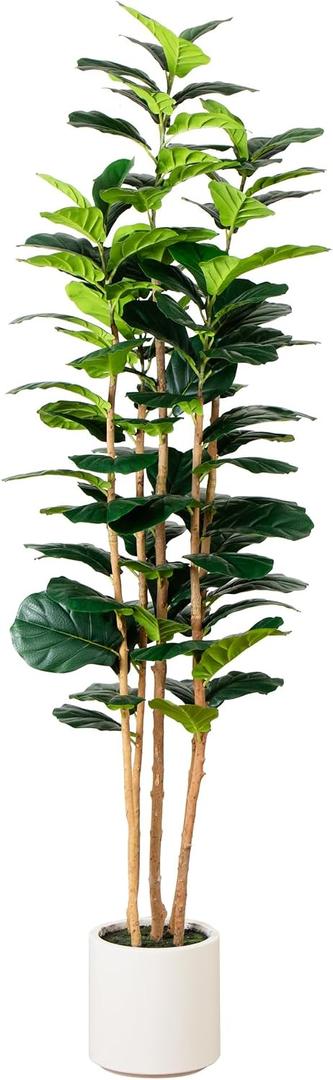 Nearly Natural 7ft. Artificial Fiddle Leaf Tree in Decorative White Planter