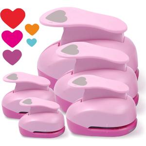 BearBoss 5 Pack Heart Punch, Craft Hole Punch Shapes, Pink Paper Puncher, Different Size of Scrapbooking Punches for Greeting Card Making, Handcraft, DIY Albums Photos, 0.3'' 0.6'' 1'' 1.5'' 2'' inch