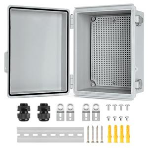 Joisyoya Waterproof Electrical Junction Box Outdoor, IP67 Plastic Weatherproof Electrical Enclosure for WiFi Electronics, with Aluminum DIN Rail, Mounting Plate, Wall Brackets (8.7''x6.7''x4.3), Pack 2