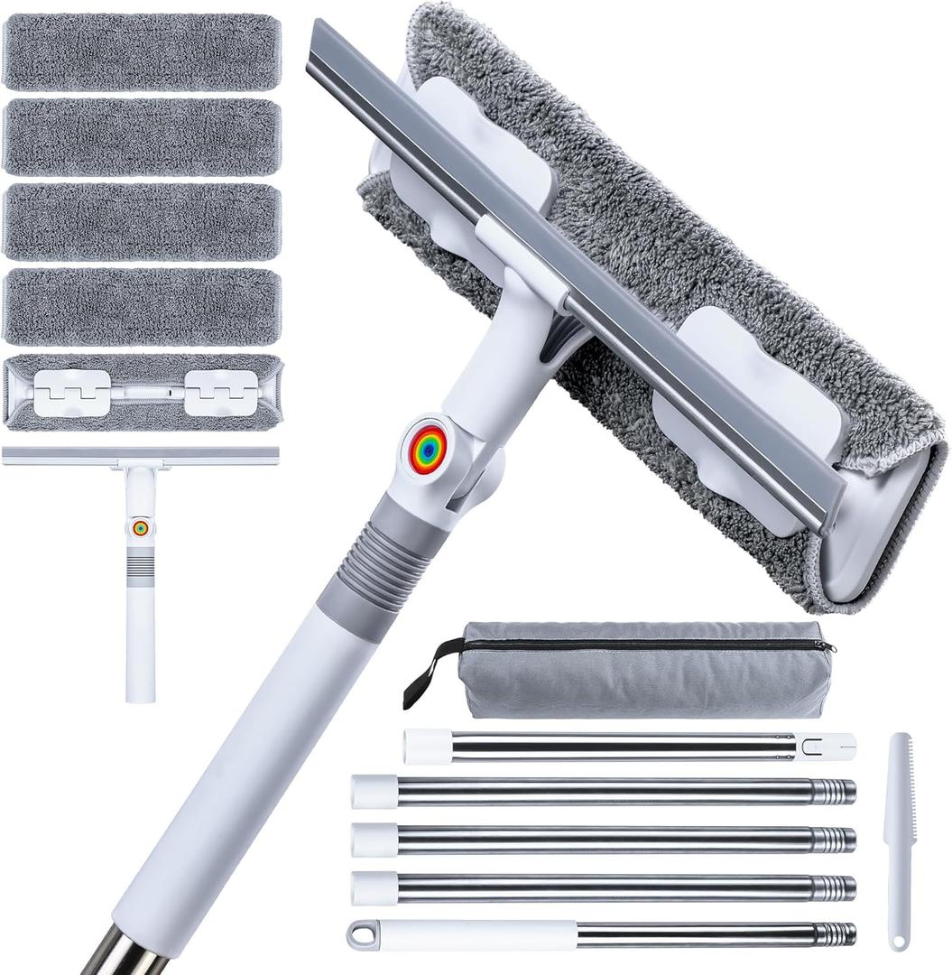 CTIME 80" Window Washing Kit with Extension Pole : Professional Window Cleaner Tool | Window Cleaning Squeegee Kit for High/Outdoor/Glass & Bathroom Surfaces with Storage Bag + 5 Microfiber Cloths