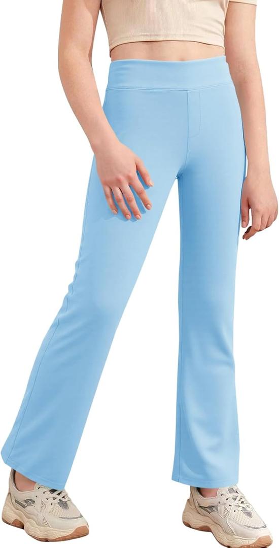 Haloumoning Girls Flare Leggings Kids Casual High Waisted Stretchy Wide Leg Pants Bell Bottoms 5-14 Years