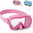 Kids Swim Goggles 180 Snorkel Diving Mask with Nose Cover, Anti-Fog Kids Swimming Goggles with Elastic Fabric Strap for Kids Boys Girls (Pink-Pink)