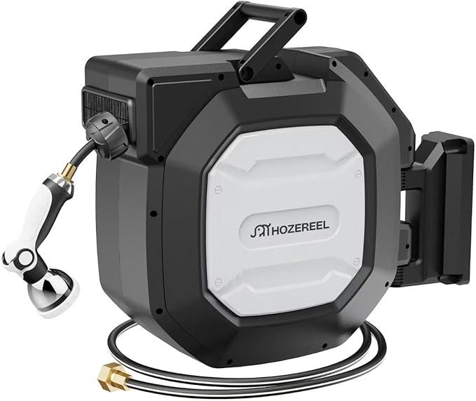 5/8" x 100 ft Heavy Duty Retractable Garden Hose Reel by HOZEREEL, Outdoor Garden Hose Reels - Self Retract Wall Mount Hose Reel Automatic Storage, Any Length Lock, 10 Pattern Nozzle 5/8" x 100 ft Heavy Duty Retractable Garden Hose Reel by HOZEREEL, Outdoor Garden Hose Reels - Self Retract Wall Mount Hose Reel Automatic Storage, Any Length Lock, 10 Pattern Nozzle
