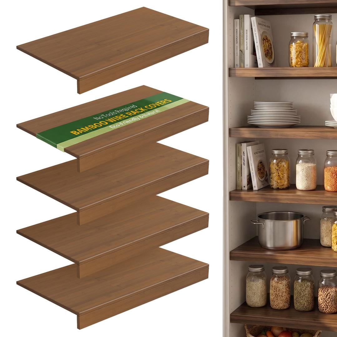 Wire Shelf Covers, Bamboo Wire Rack Covers (4PCS, 28" W x 12" D) Walnut