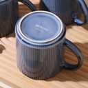 MONITO 16Oz Coffee Mugs Set of 6, Rustic Ceramic Coffee Cups Set with Large Handle, Vintage Striped Stoneware Coffee Mugs for Latte, Cocoa, Tea, Milk, Microwave & Dishwasher Safe, Deep Blue