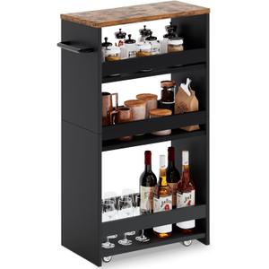MARTY Rolling Storage Cart 7.9" W, 4-Tier Kitchen Cart with Wheels Handle, Slim Storage Cart Mobile Shelving Utility Carts for Bathroom Laundry Room Organization Narrow Places (Black)