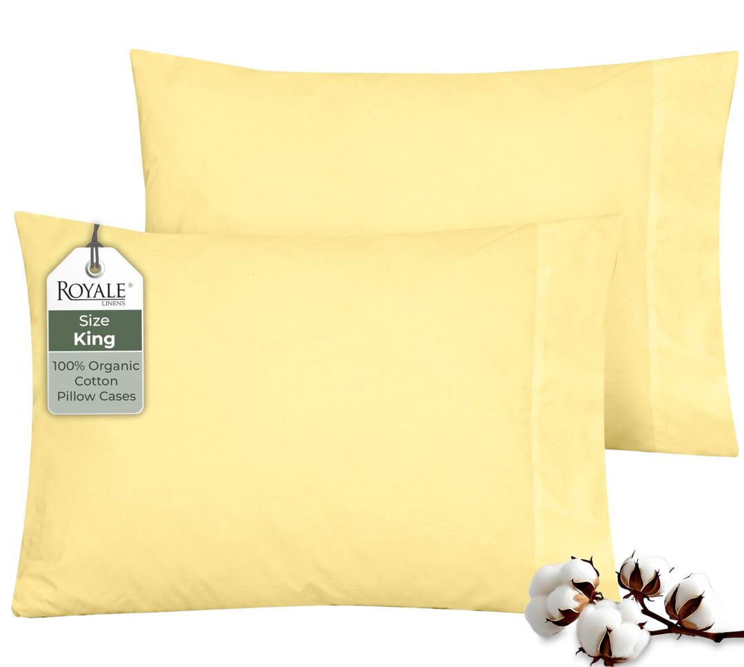 ROYALE LINENS 100% Organic Cotton Percale Pillowcases Set of 2 - Queen Size Percale Pillowcase - Queen Set of 2 Pillow Cover - Breathable, Cool & Crisp Pillow Cases (20"x30", Yellow)