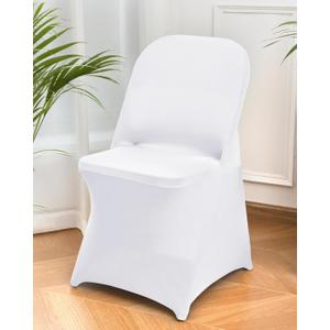 6 Packs White Spandex Stretch Folding Chair Covers for Wedding Party,Universal Fitted Washable Dining Seat Slipcovers Protector Decoration for Holiday Banquet Birthday Celebration Event