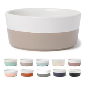 Waggo Dipper Ceramic Dog Bowl for Small and Large Breeds - Heavyweight and Durable Pet Food and Water Dish Crock, Dishwasher Safe, Modern (Vintage Grey, Large)