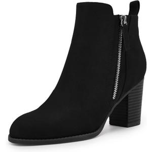 Rilista Ankle Boots for Women Chunky Block Heel Side Zipper Pointd Toe Suede Fall Winter Bootie Shoes (6.5, Black)