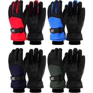 Eurzom 4 Pairs Kids Waterproof Winter Snow Gloves Ski Windproof Adjustable Gloves for Boy Girl Outdoor Warm, 4 Colors (8-15 Years, Red, Blue, Black, Navy Blue)