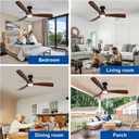 Depuley 52-Inch Ceiling Fans with Lights: Walnut 3 Blade Flush Mount Low Profile Ceiling Fan for Bedroom - Dimmable Indoor Outdoor Fan with Remote APP Control Ultra Quiet DC Motor Timer