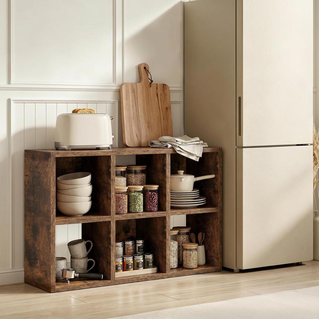 LUCKLIFE 6-Cube Storage Organizer, Stackable Modular Bookcase Shelf with Vertical or Horizontal Use, Vintage Brown