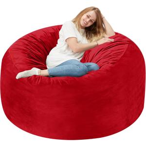 Homguava 3FT Bean Bag Chair: 3' Bean Bags with Memory Foam Filled, Large Beanbag Chairs Soft Sofa with Dutch Velet Cover-Red