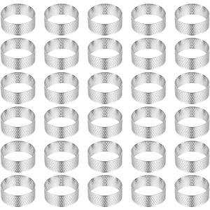 30 Pack 2 Inch Stainless Steel Tart Rings, Heat-Resistant Perforated Cake Mousse Ring, Round Rings Baking Doughnut Tools Small Fruit Tarte Ring Molds for Cooking Dessert