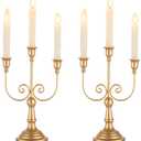 Romadedi Candelabra Gold Candle Holders - 3 Arm 11.8" Wedding Candlestick Holder for Theme Party Table Centerpiece Decor Dining Room Birthday Holiday Christmas, Set of 2