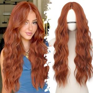 Eawwii Ginger Long Wavy Wig for Women, Pre-Cut HD Lace Natural Hairline, Glueless Middle Part, Synthetic Fiber for Daily and Party Use 26Inch