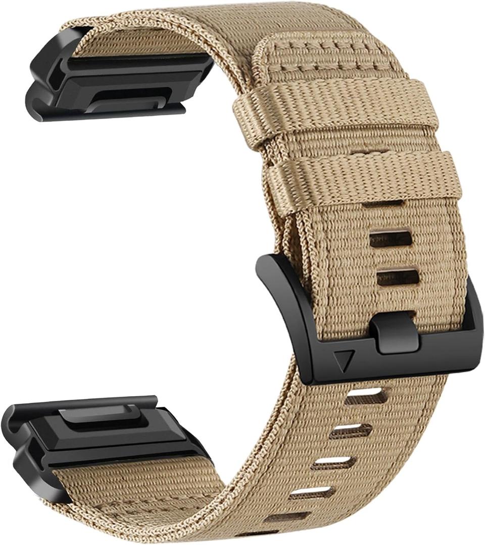 Abanen Rugged Nylon Watch Bands for Garmin Fenix 8 51mm / Enduro/Instinct 2X / epix Pro 51mm, Adjustable Sports Wrist Strap with Stainless Steel Clasp for Fenix 7X / 6X /5X, Instinct 3 50mm (Coyote Tan)