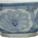 Hand Painted Stoneware Bowl with Floral Design, Blue and White, 14 inches x 14 inches x 6 inches