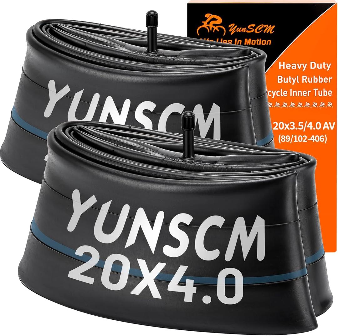 YUNSCM 2-PCS 20x4 Heavy Duty Fat Tire Tubes Schrader Valve Premium Butyl Rubber 20 Bike Tubes Compatible with 20x3.5/4.0 89/102-406 E-Bike/Mountain Bike/Street Bike Bicycle Tire Tubes