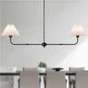 Modern Linear Chandelier, 2-Light Dining Room Light Fixture with White Fabric Shade Kitchen Island Lighting Fixture for Over Table, Living Room, Bedroom (Black)