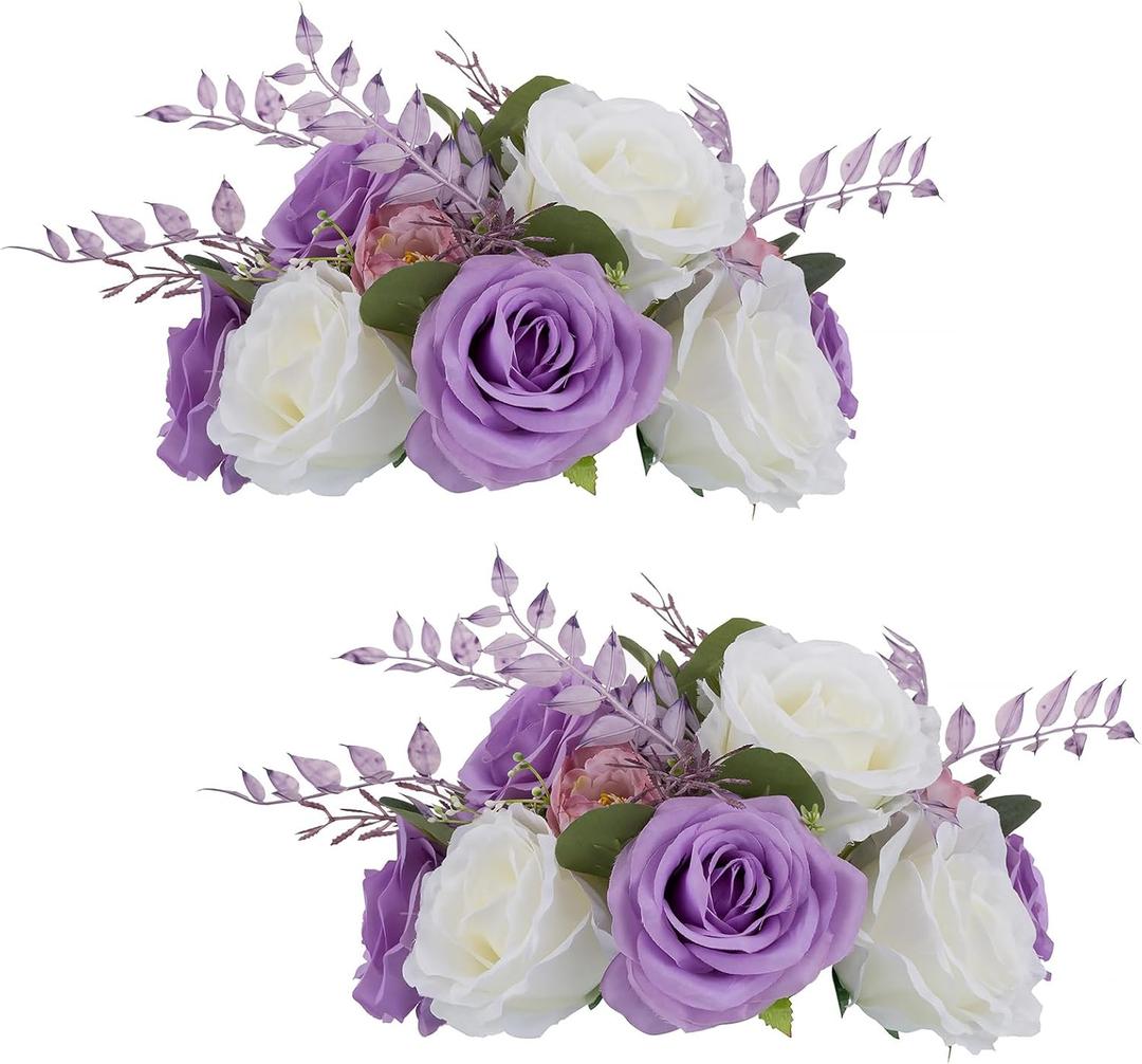 NUPTIO Flower Balls for Centerpieces Wedding: 2 Pcs 9.4 inch Diameter Light Purple & White Artificial Flower Ball Arrangement Bouquet Centerpiece for Tables - Fake Rose Flowers for Wedding Decor