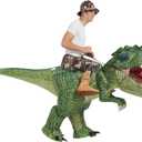 One Casa Inflatable Costume Dinosaur Riding T Rex Air Blow up Funny Party Halloween Costume for Adult Green
