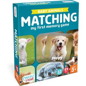 Chuckle & Roar Baby Animals Matching Memory Game for Kids Ages 3+ Preschool Concentration Board Game for Toddlers, Cute Animal Learning Game