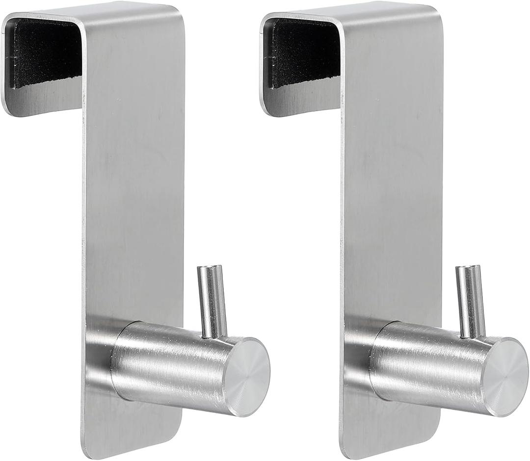 uxcell 2-in-1 Stainless Steel Extended Shower Hooks for Frameless Glass Door, Silver