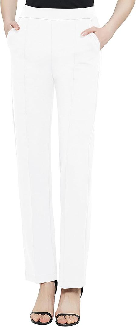 Urban CoCo Women's Yoga Dress Pants Stretchy Casual Slacks Straight Leg Work Pants with Pockets (Large, White)