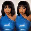 Bob Wig Human Hair With Bangs Glueless 2x4 HD Lace Colsure Wigs, Ready to Go Short Wigs For Women Beginner Friendly (Natural Black, 12 inch)