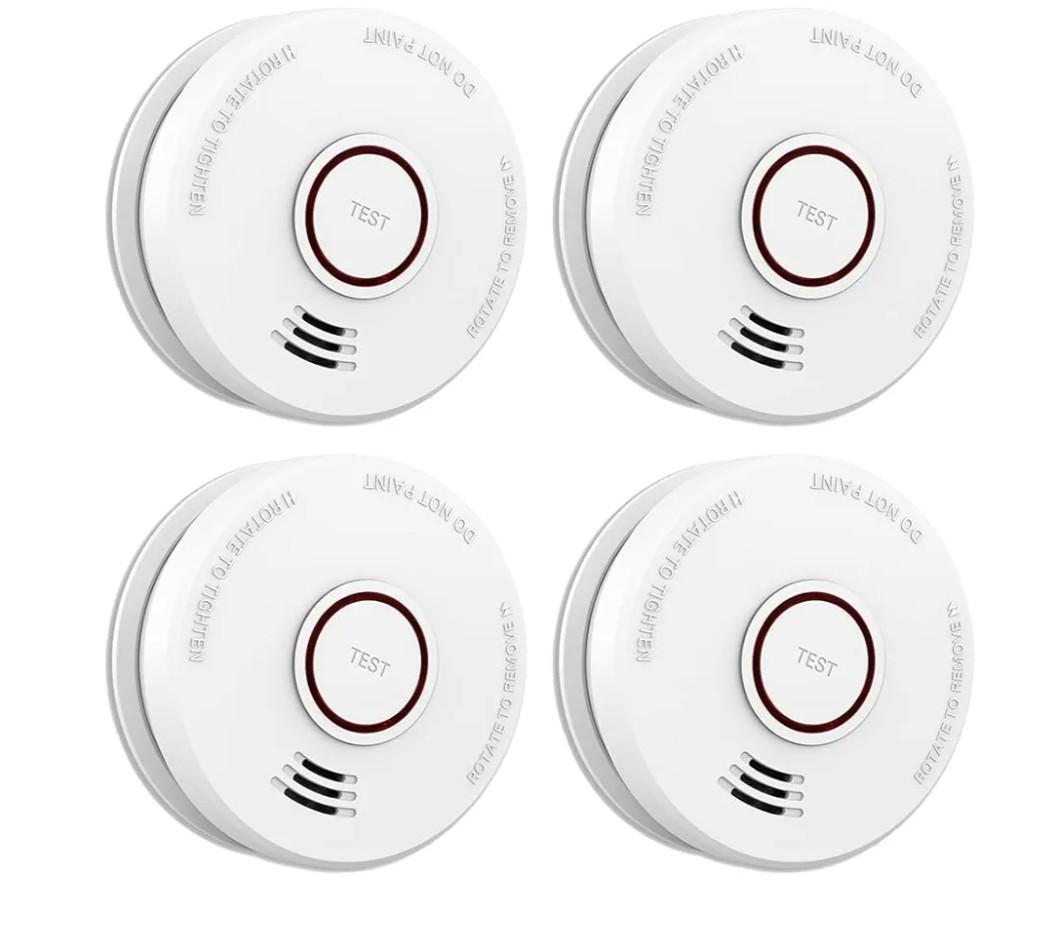 4 Pack Smoke Detector Fire Alarms 9V Battery Operated Photoelectric Sensor Smoke Alarms Easy to Install with Light Sound Warning, Test Button,9V Battery Included Fire Safety for Home