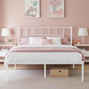 VECELO Full Metal Platform Bed Frame with Headboard, Heavy Duty Steel Slat Support, Under Bed Storage,No Box Spring Needed, Easy Assembly