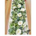2 Pack 6Ft Artificial Eucalyptus Flower Garland with White Roses, Faux Floral Greenery Garland Fake Flower Vines for Wedding Party Centerpiece Table Runner Arch Party Decor 2PCS,White