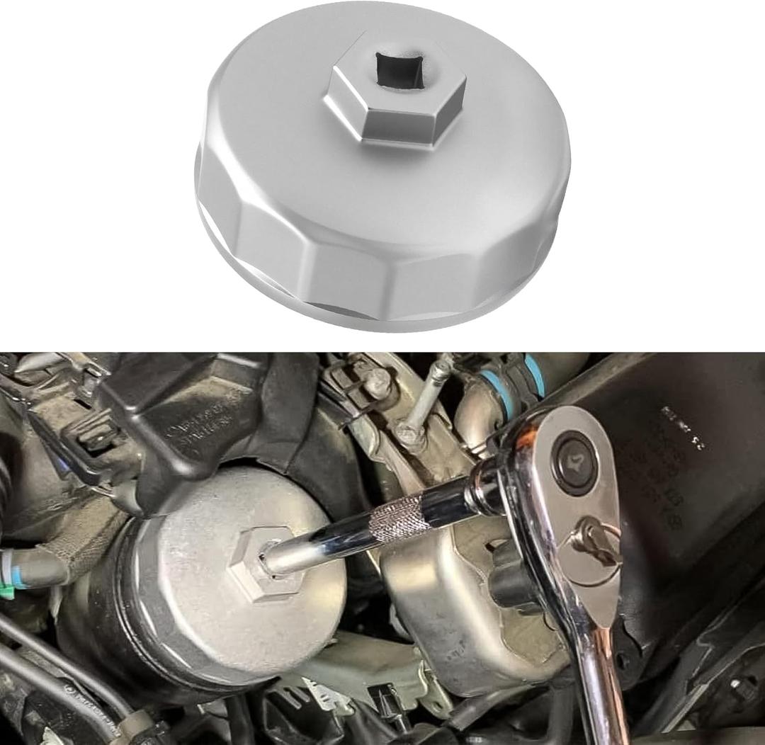 Heavy Duty 74mm 14 Flutes Oil Filter Wrench, Oil Filter Tool, 3/8" Square Drive Oil Filter Removel Tools, Oil Housing Cap Socket Remover Compatible with Toyota Porsche Audi Mazda Tribute