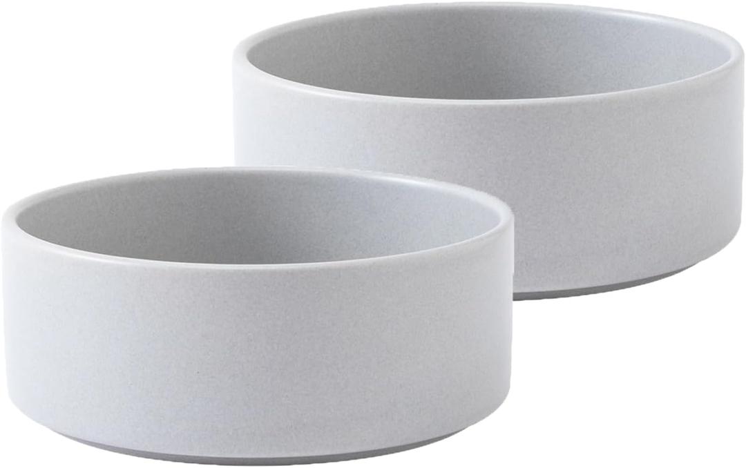 Ceramic Set of 2 Dog and Cat Bowls - Classic Food & Water Bowl for Kitty, Cats and Toy Breed Dogs, Weighted Dog Dishes, Food Grade Pet Bowl, Dishwasher & Microwave Safe (5.1'', 2*16OZ, Grey)