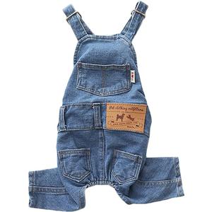Dog Denim Jumpsuit Costumes Cat Pet Jean Overalls Clothes for Yorkie Bulldog (S, Blue)