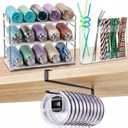 Sawysine 3 Pcs Kitchen Cabinet Organizer Set 3 Layer Stackable Water Bottle Holder & Iron Lid Organizer Adhesive Door Mounted Acrylic Straw Dispenser for Inside Cabinet Door and Pantry Shelves